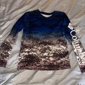 Columbia Blue and Brown Long Sleeve Kids Performance Tee